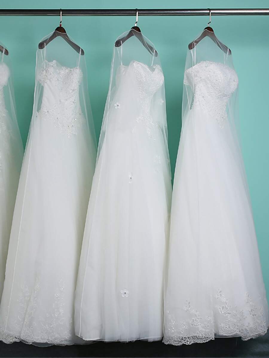 1 Wedding Dress Dust Cover Mesh Dress Dust Bag Transparent Lengthened Soft Mesh Bridesmaid Dress Skirt Clothing Cover Storage Hangers With Flush Ground Long Wedding