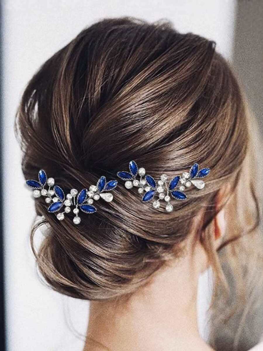 2pcs/Pack Bridal Wedding Hairpins, Blue Hair Clips & Bride Flowers Women's Hair Accessories Elegant