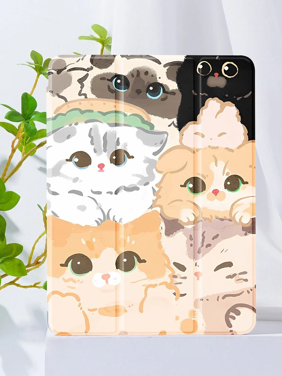 Cartoon Cat Pattern Case Compatible With iPad
