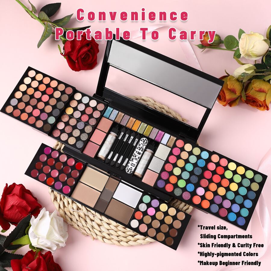 Professional Makeup Gift Sets For Women - 185 Colors Makeup Palette Include Eyeshadows, Concealers, Lip Colors, Highlighters, Blushes, Face Contour Powder, Eyebrow Powder, Eyeliner Pencil, Mirror All In One Makeup Sets