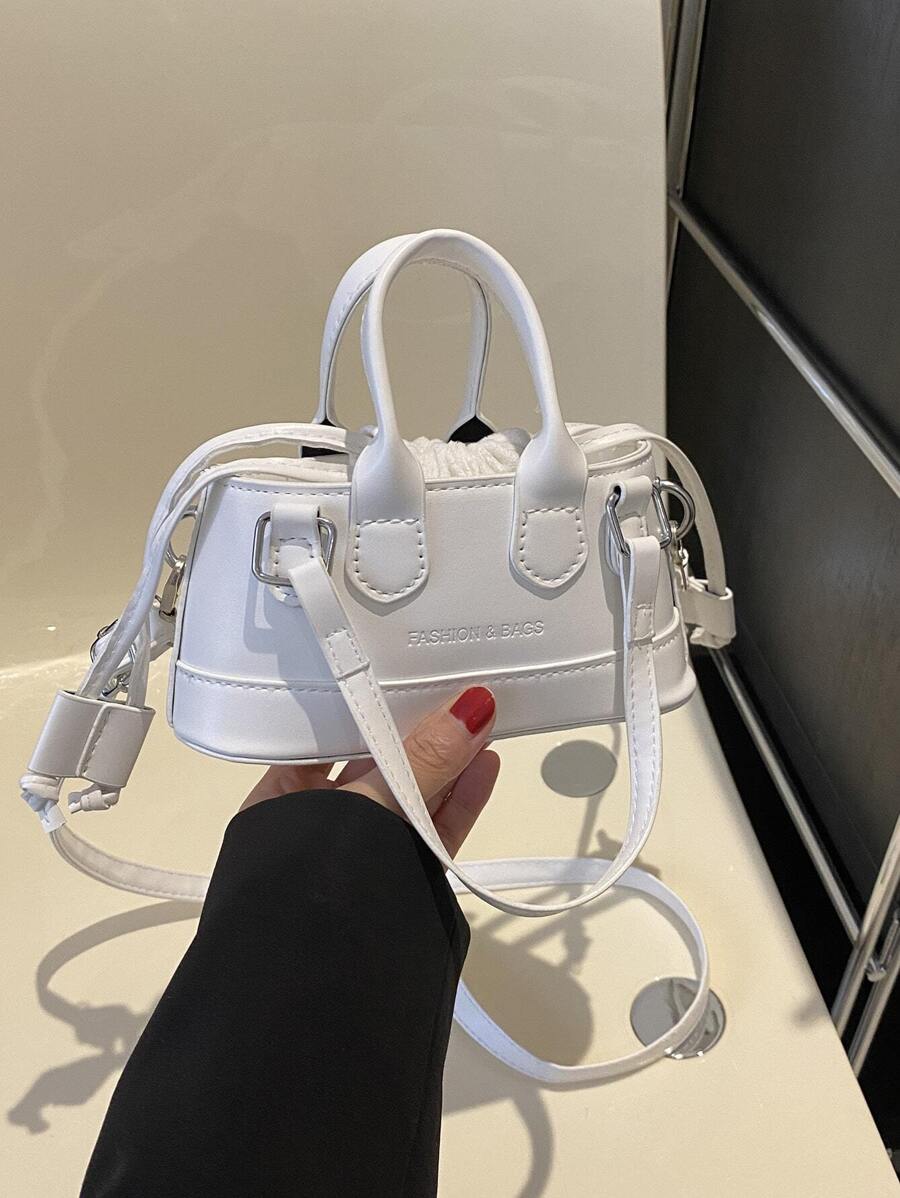 Cor Sólida Simples Forma Quadrada Bolsa Tote Com Impressão de Letra E Design De Cordão Para Mulheres