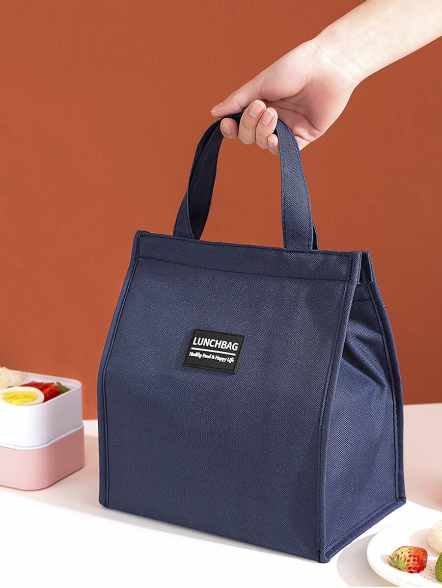 1pc Oxford Cloth Thickened Insulated Solid Color Portable Lunch Bag For Work, School, Picnic