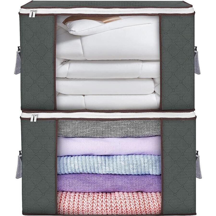 90L Large Storage Bags ,1 Pack Clothes Storage Bins Foldable Closet Organizer Storage Containers With Handles Thick Fabric For Clothing, Blanket, Comforters, Bed Sheets, Pillows And Toys (Gray),Boho Vibes