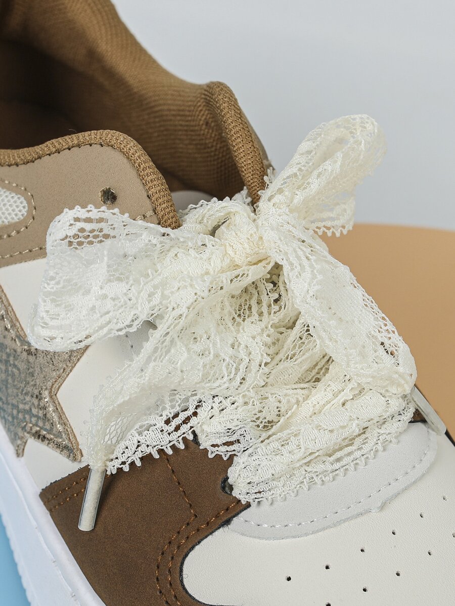 1 Pair 100cm Lace Shoelaces, Ballerina Style - Cute Accessory Suitable For Young People - White Silk Lace Decorated Shoelaces, For Sneakers
