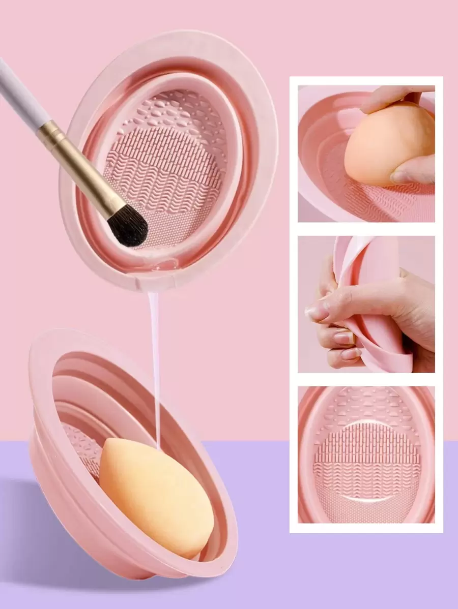 Cuenco plegable para hojas faciales, 1 pieza de silicona, herramienta de maquillaje portátil, cepillo de esponja, herramienta de limpieza, limpiador de brochas de maquillaje,pinceles de maquillaje brochas para maquillaje cepillo maquillaje pincel maquillaje pinceles para maquillaje brochas maquillaje pinceles maquillaje cepillo maquillaje