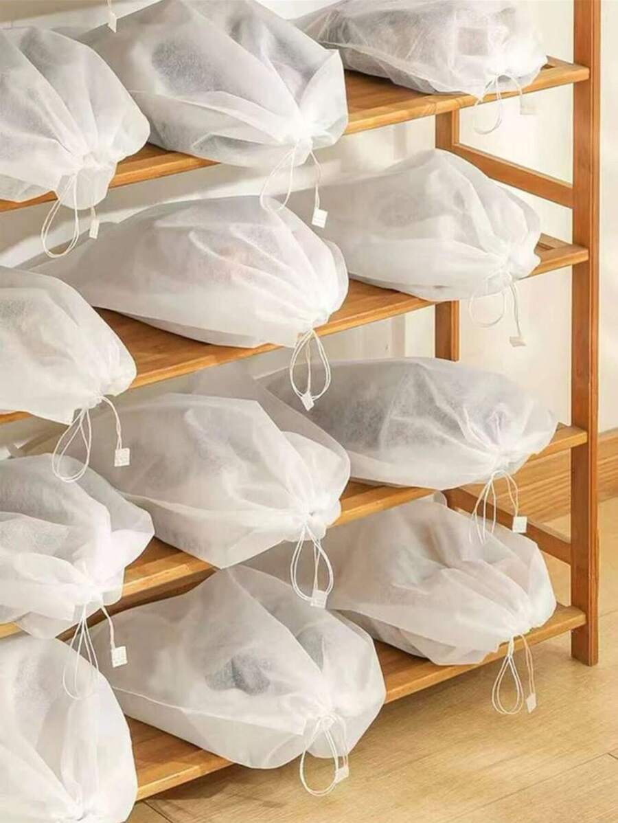 10pcs/20pcs/50pcs/Set 32 X 48 X 0.1 CM Non-Woven Fabric Shoe Storage Bag, Minimalist White Drawstring Dust-Proof Travel Shoe Bag For Travel