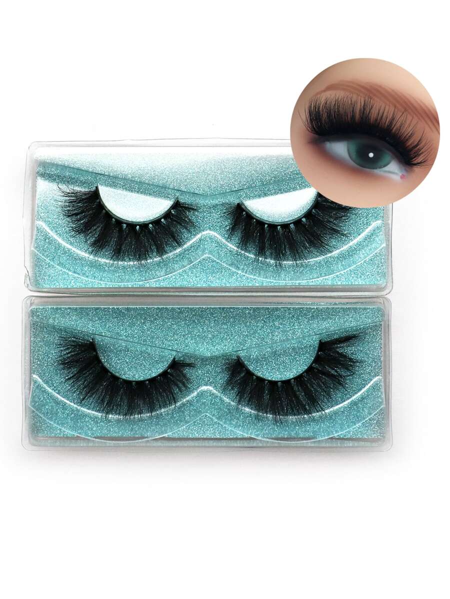 Volumized Full False Lashes, 2pairs 18mm Curly Tail Elongated Fluffy Natural False Eyelashes For Daily Makeup