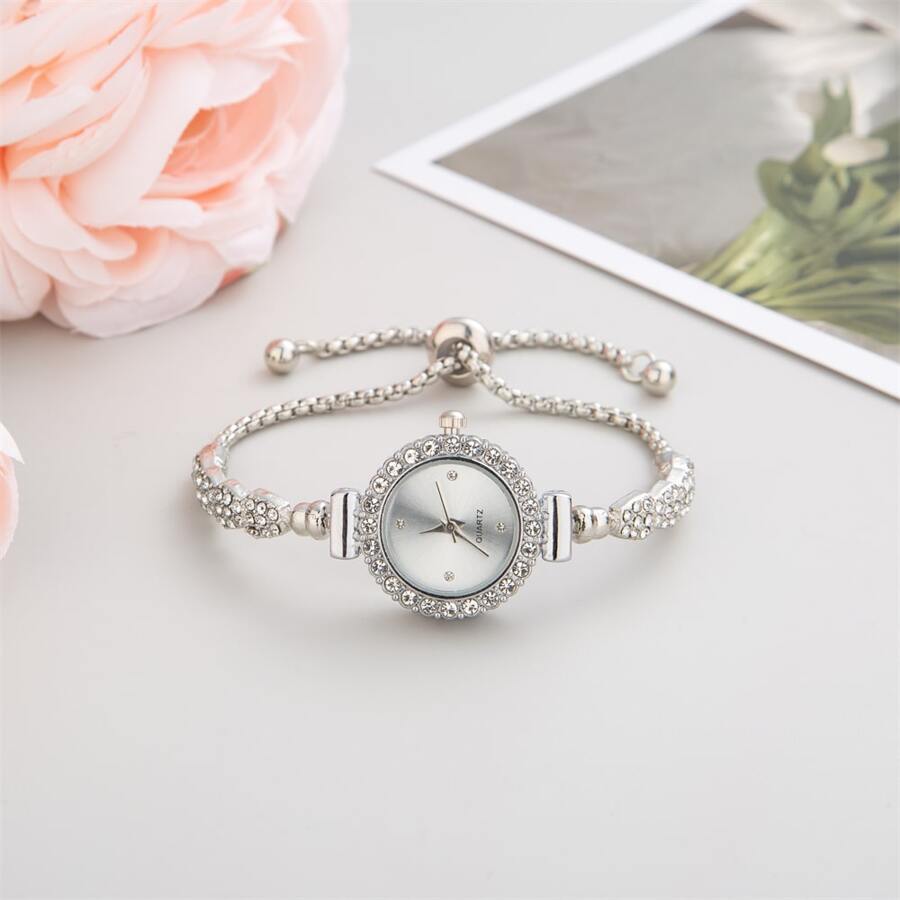 2023 New Fashion Women's Bracelet Watch, Stainless Steel Strap, Round Dial With Small Watch Head And Quartz Movement, Adorned With Rhinestones, Perfect Gift For Girlfriend Holiday As A Gift For Students Returning To School