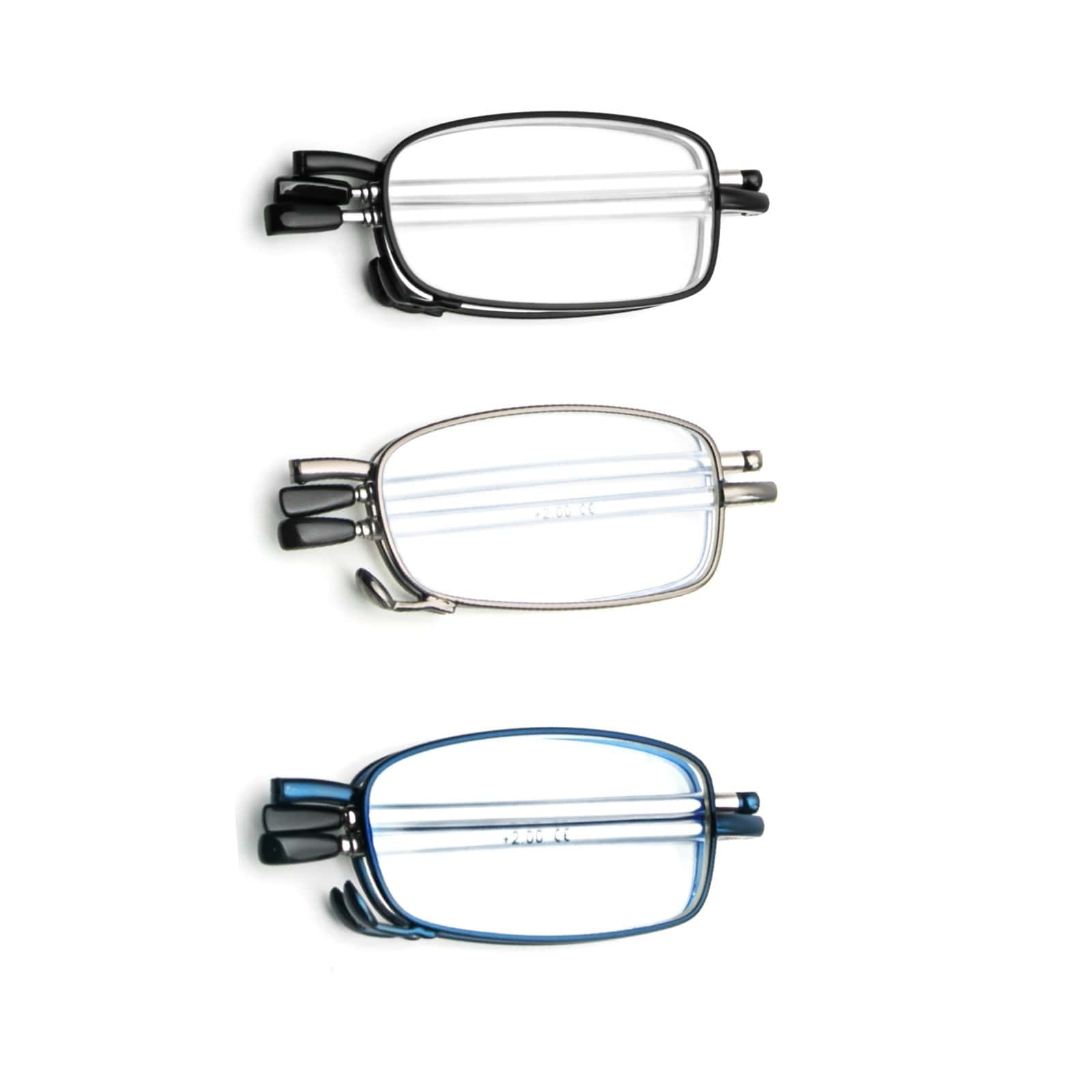 REAVEE 2 Pairs Folding Reading Glasses With Compact Bag Men Women Mini Blue Light Blocking Portable Reader With Spring Hinge