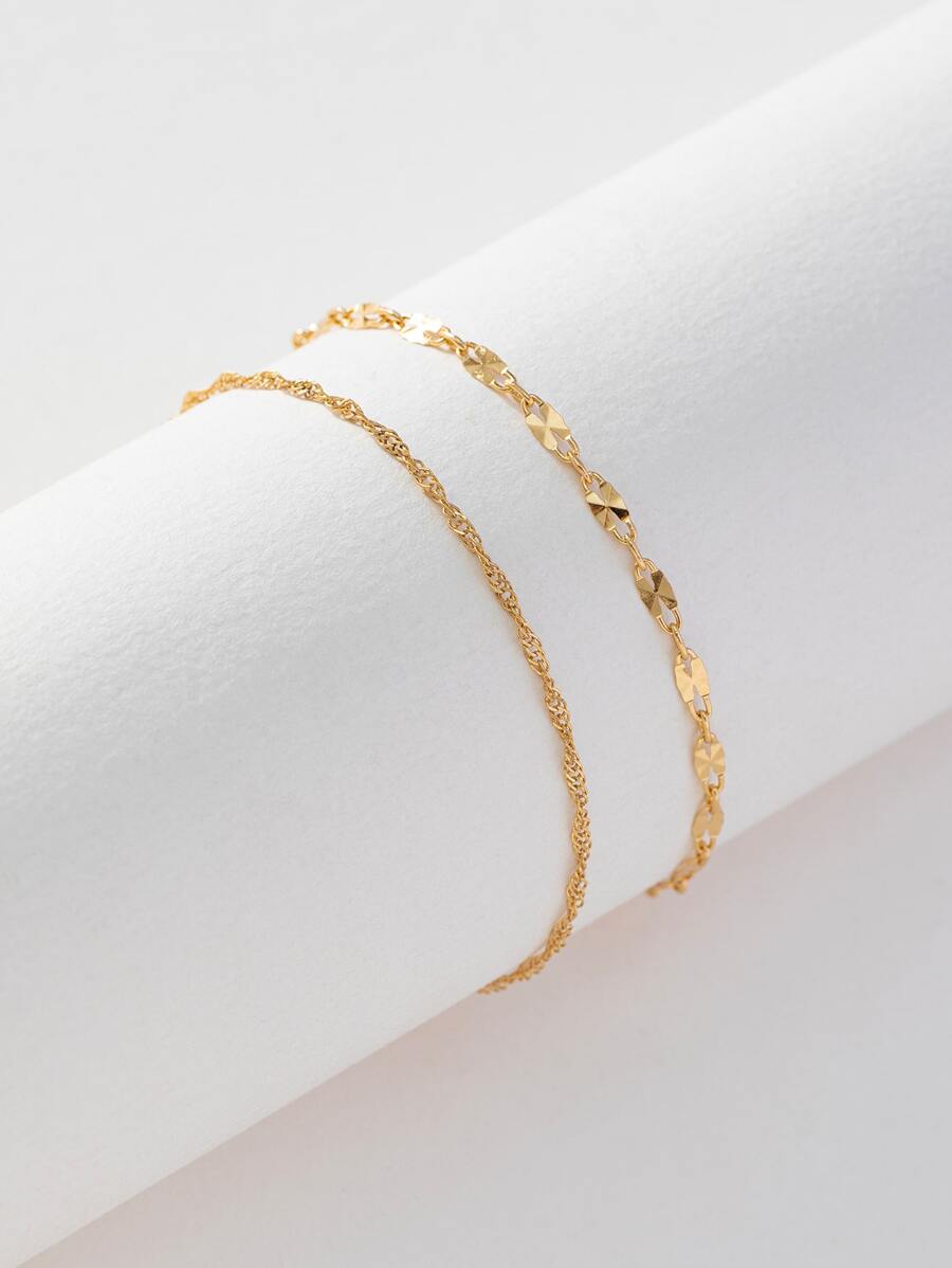 2 piezas/set ajustable simple & elegante delgado con cadena Brazaletes para mujeres