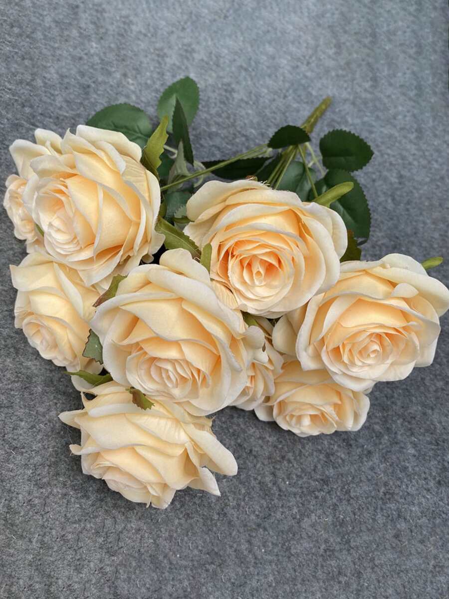 1 Bundle Artificial Roses Flowers 9 Heads Arrangement Silk Bouquet For Home Office Party Wedding Decoration