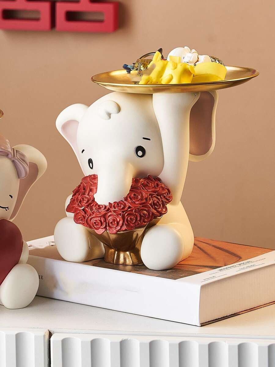 1pc Resin Elephant Flower Tray Or Key Snack Storage Holder, Creative And High-Grade Decoration Best Gifts Birthday