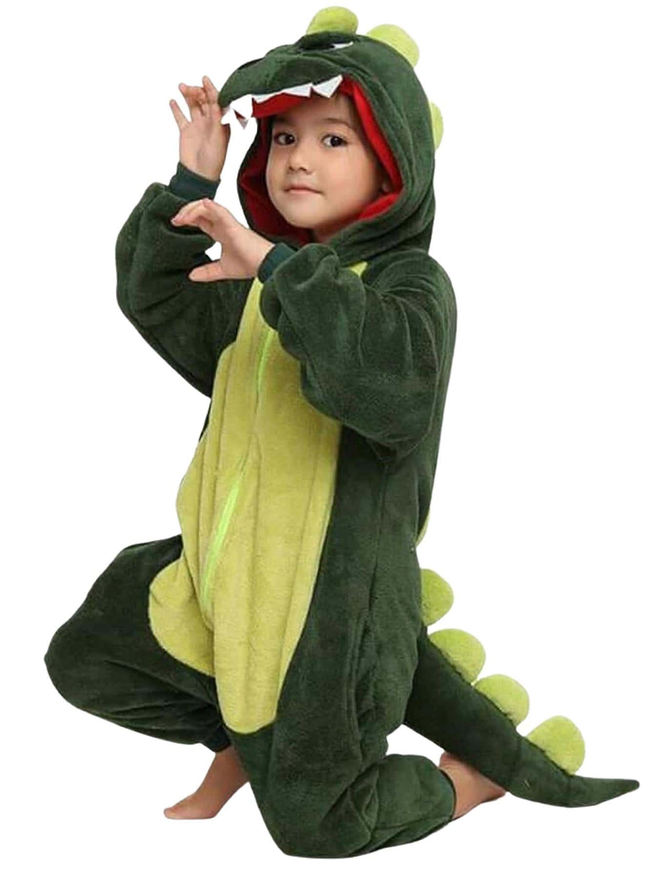 Pijama Macacão de Dinossauro Infantil Menino Kigurumi Com Capuz