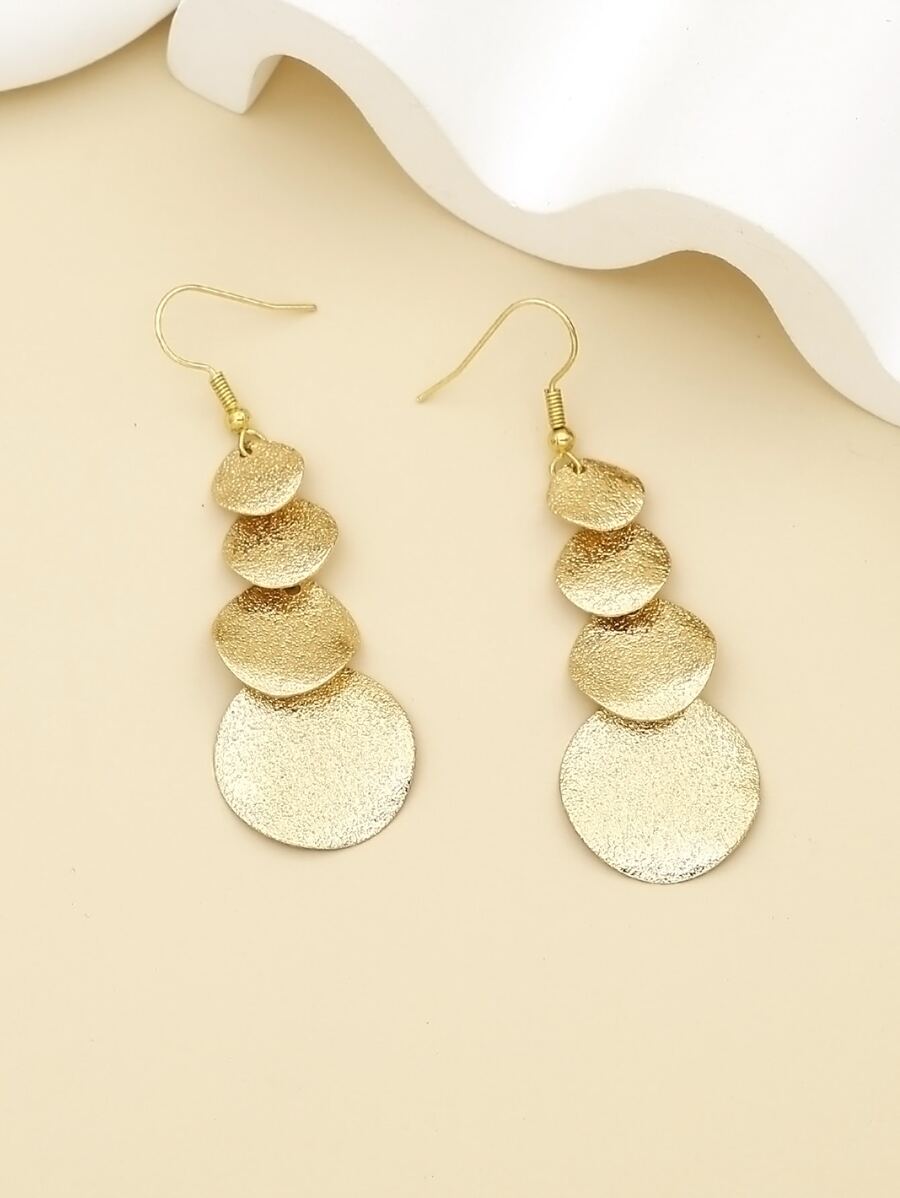 1 Par de Brincos de Franjas Circulares Longas Geométricas de Metal Banhado a Ouro e Prata em Estilo Europeu e Americano, Fashion para Férias, Encontros e Acessórios de Orelha Versáteis para Mulheres