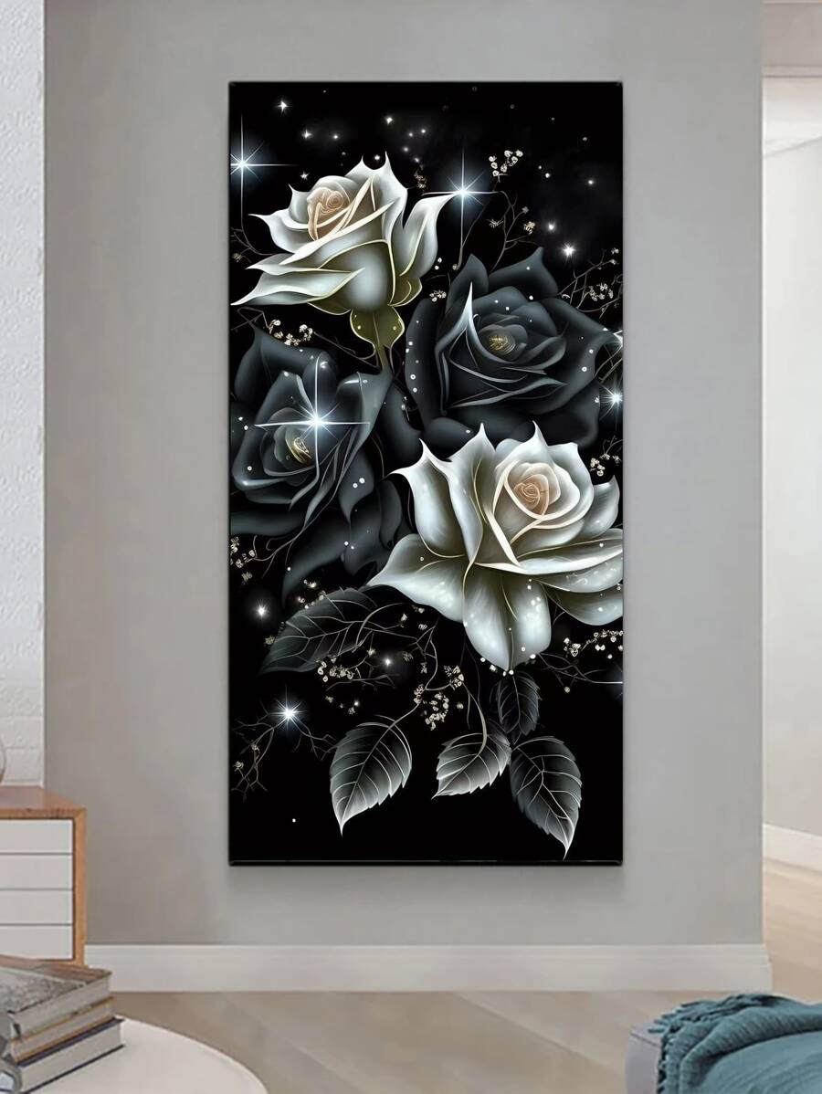Pintura Em Diamante 5d Diy Kit De Ponto Cruz De Flores De Rosa , Kit Completo De Mosaico Diamante Quadrado Floral Para Decoração De Casa, Presentes
