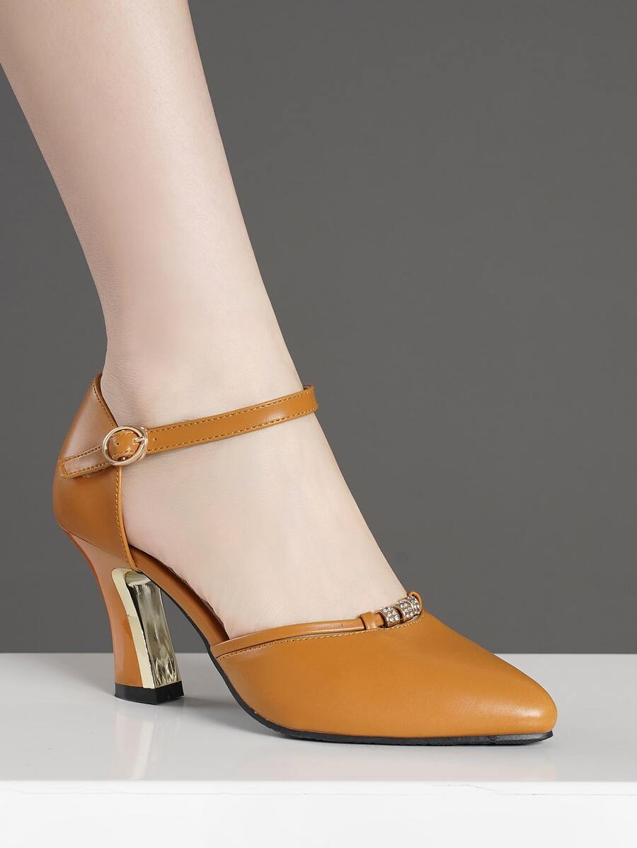 Fashionable Rhinestone Chunky Heel Peep Toe Hollow Out High-heeled Shoes