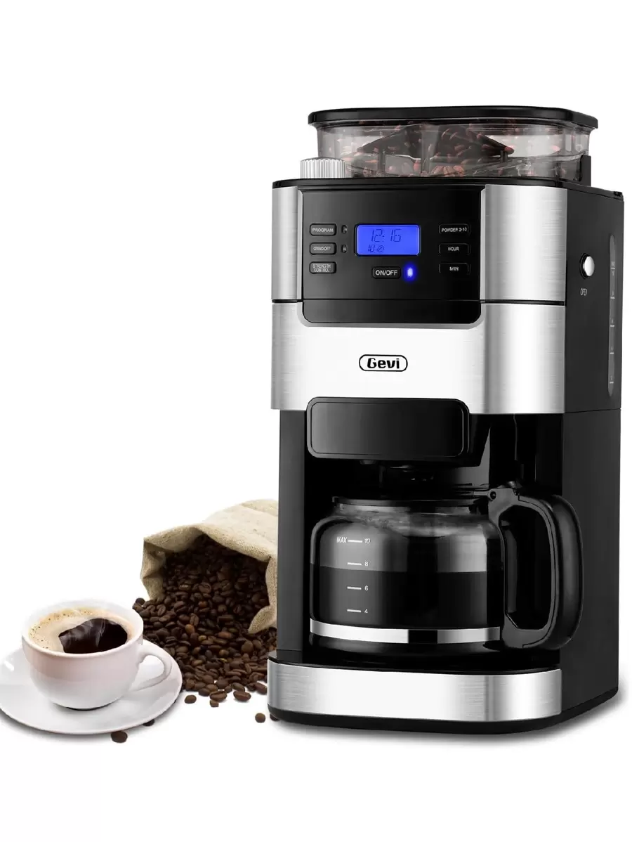 10-Cup Drip Coffee Maker, Grind and Brew Automatic Coffee Machine with Built-In Burr Coffee Grinder, Programmable Timer Mode and Keep Warm Plate, 1.5L Large Capacity Water Tank