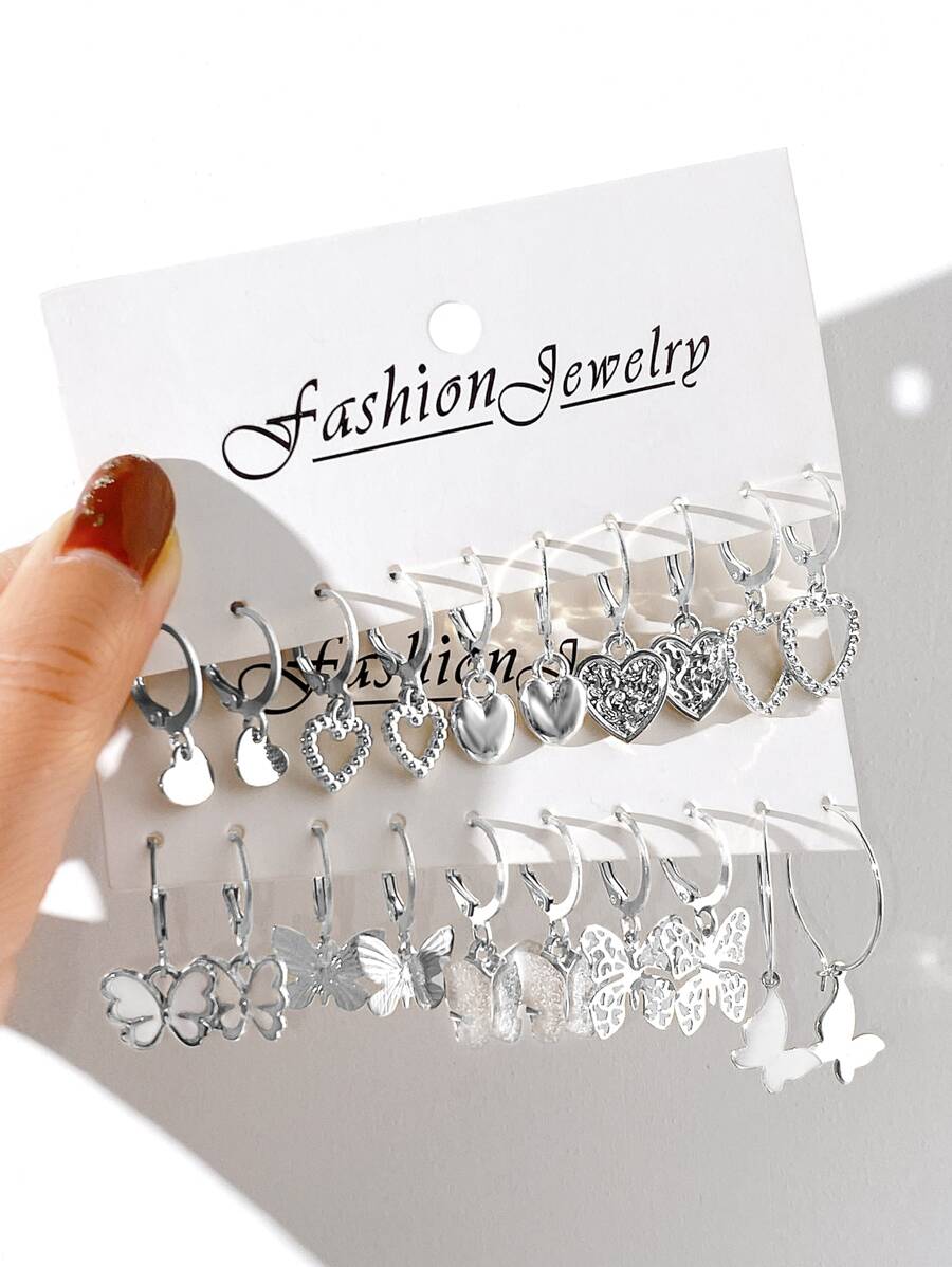 20 piezas/set Pendientes con abertura con mariposa en forma de corazón