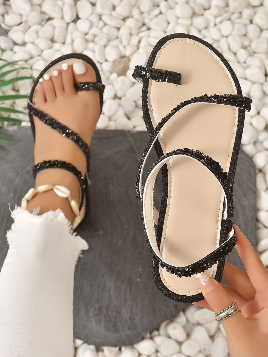 Women's Gorgeous Rhinestone Decorated Slip-on Sandals