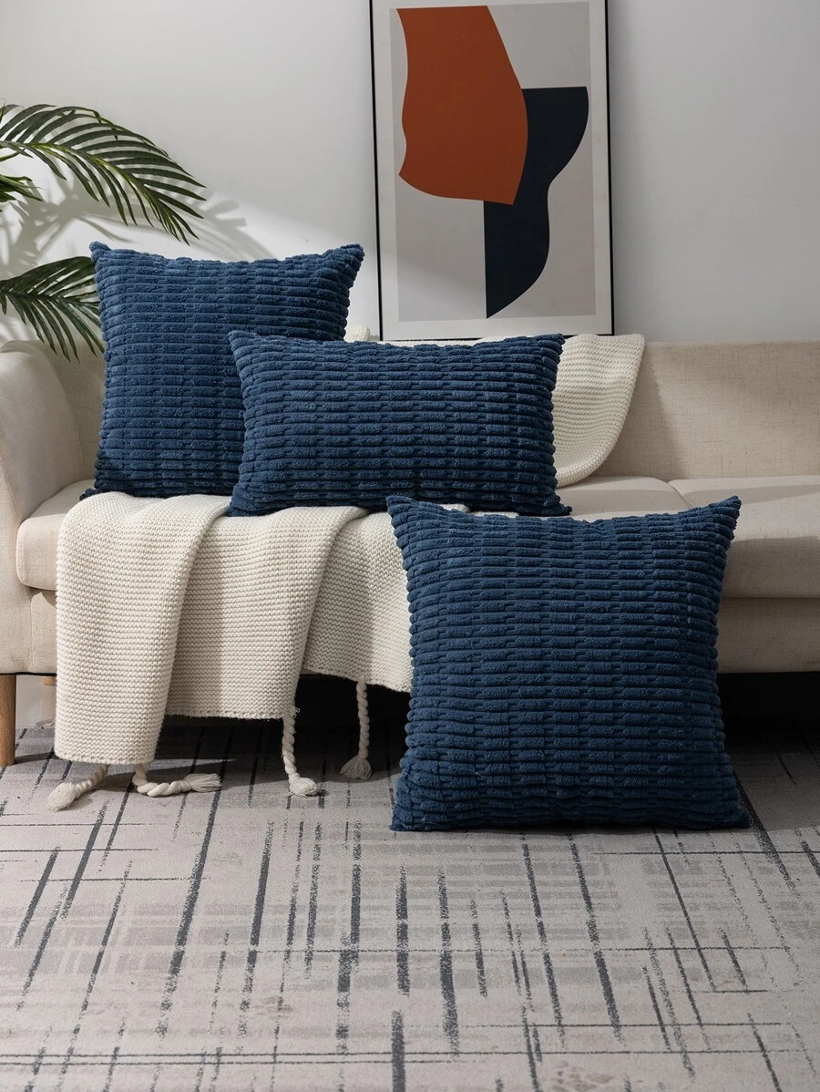 1pc Solid Color Comfortable Corduroy Pillow Case For Sofa