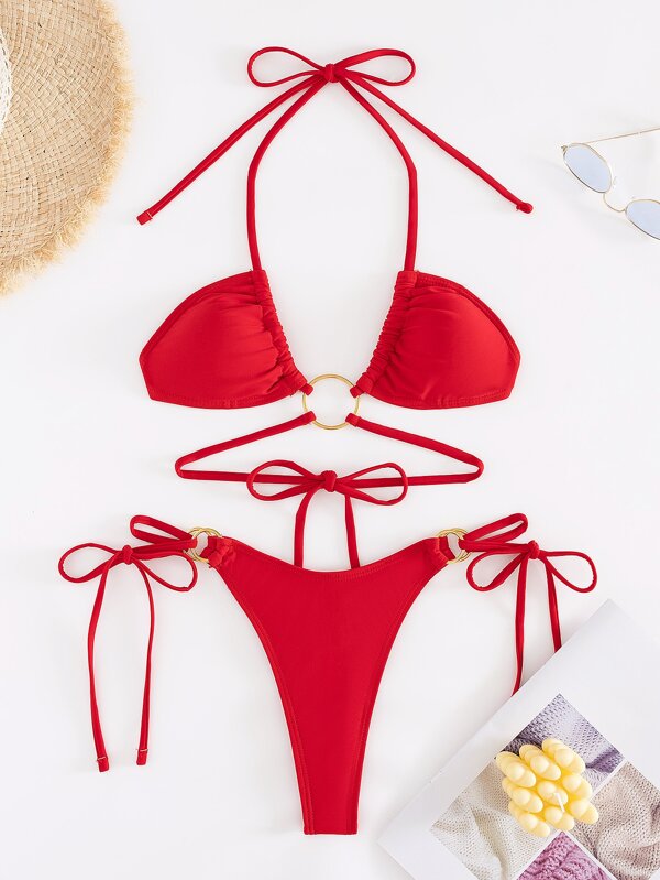 de mujeres Bañador dos piezas Set con con abertura diseño con dorado