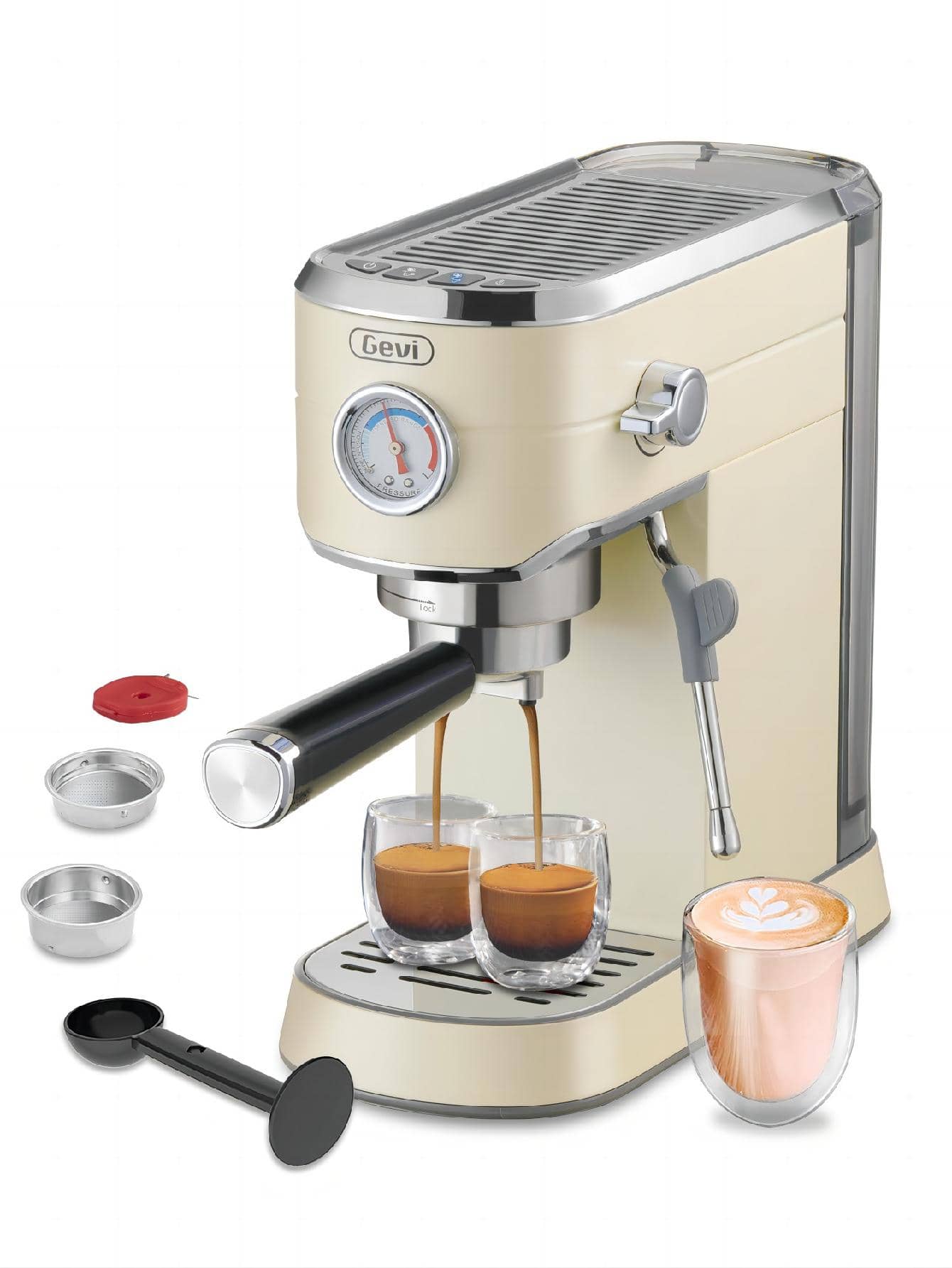 Gevi 20 Bar Compact Professional Espresso Coffee Machine with Milk Frother/Steam Wand for Espresso, Latte and Cappuccino, Stainless Steel, 35 Oz Removable Water Tank