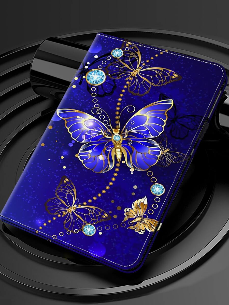 GLANDOTU Tablet Hülle kompatibel mit Samsung iPad Tablet PU Leder Multi Winkel Stand Folio Hülle, blauer Schmetterling