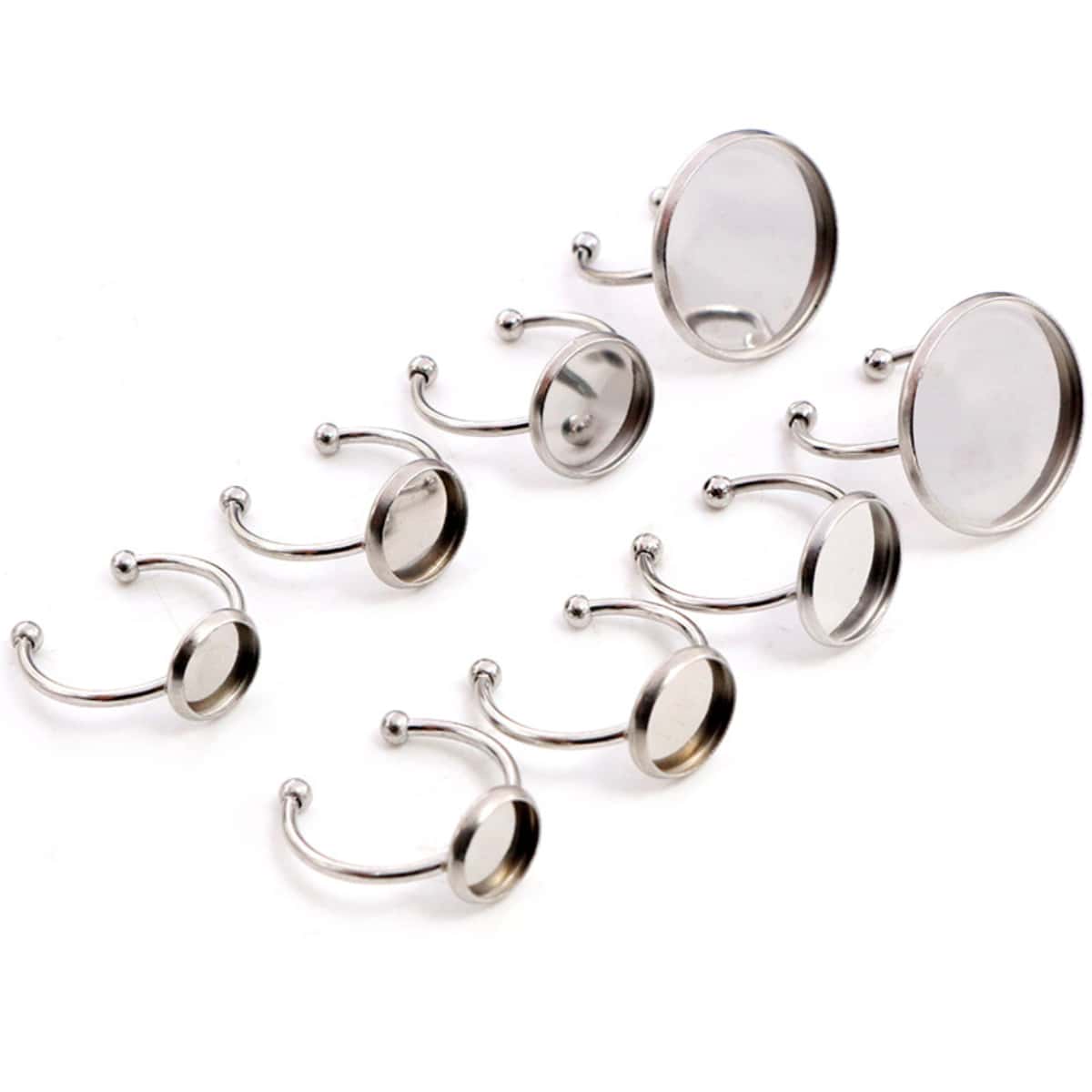 6pcs 6-25mm Inner Size Stainless Steel Adjustable Ring Blank Base Tray Fit 6-20mm Glass Cabochons DIY Rings Settings Accessories