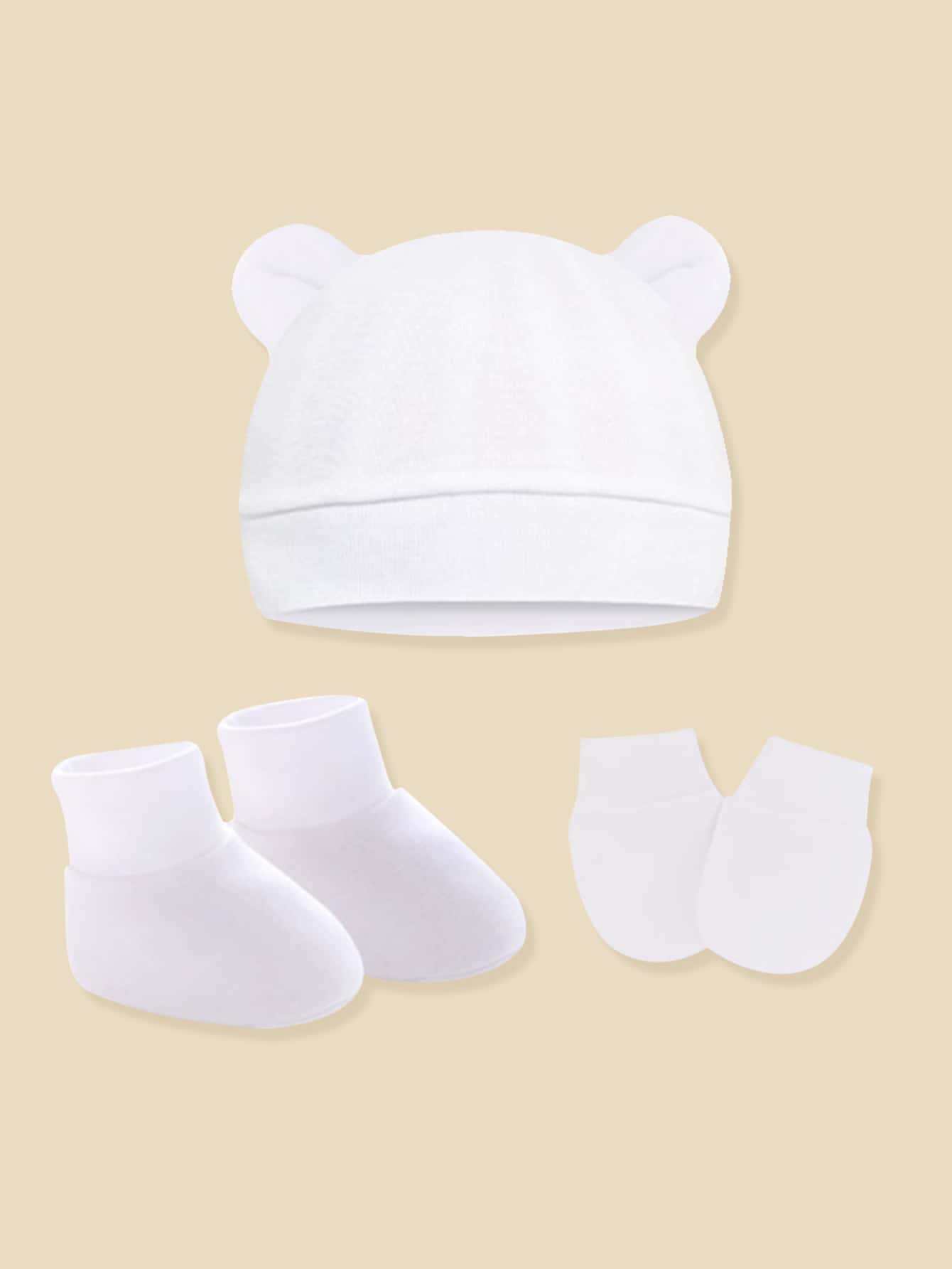 1Set Newborn Baby Hospital Hats Beanie With Cute Ear Infant Caps Baby Boys Girls No Scratch Mittens Set For 0-6 Months