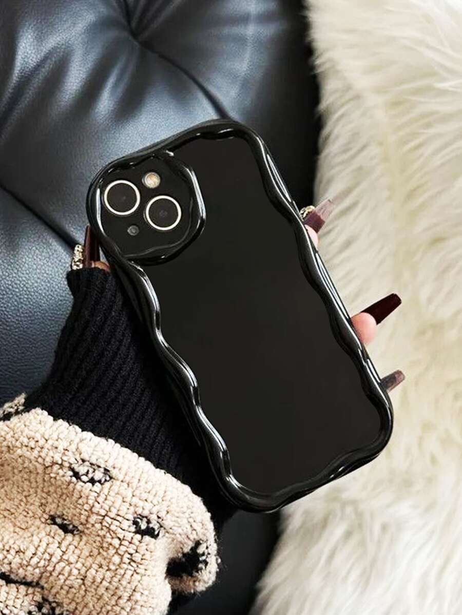 1 pieza Lindo estuche de teléfono con diseño de helado de estilo de dibujos animados negro compatible con Galaxy/Redmi/OPPO