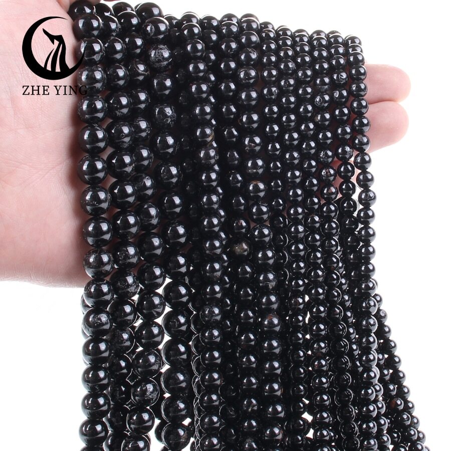 Natural Pedra De Cura Turmalina Negra Miçangas & Contas Soltas 38Cm 1 Fio