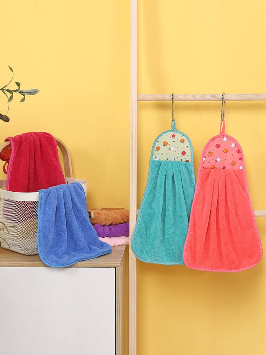 Coral Fleece Kitchen Cleaning Cloth, Bathroom Hand Dry Towel, Hanging Design (2 Packs)