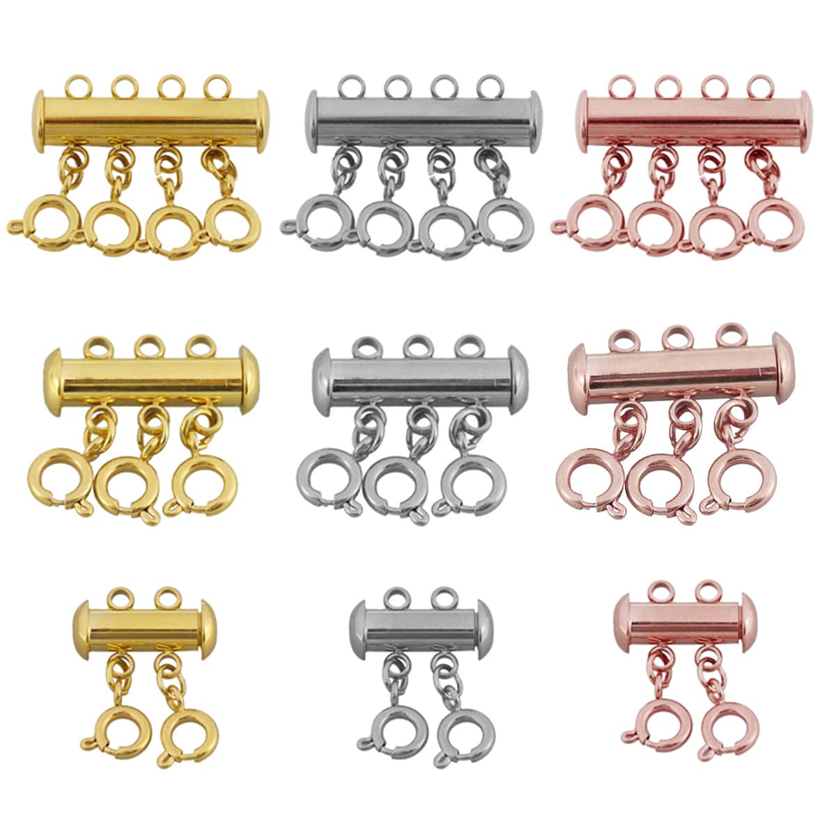 1 Stück Edelstahl mehrstrangiges Armband mit Schiebeverschluss, Armband-Halsketten-Verbinder mit Federringverschlüssen und Röhrenverschlüssen für das Anfertigen von Schmuck