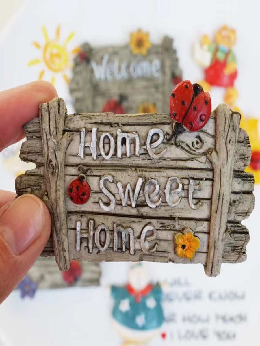 1 Peça Imã de Geladeira com Placa de Madeira Impressa com "Sweet Home" em Estilo Inglês Retrô, Pintura Manual em Resina, Decoração Doméstica e de Jardim, Melhores Presentes