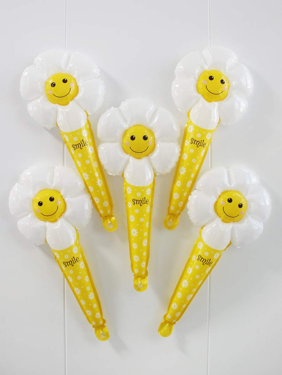 5 pièces Ensemble de ballons bâton chrysanthème visage souriant jaune