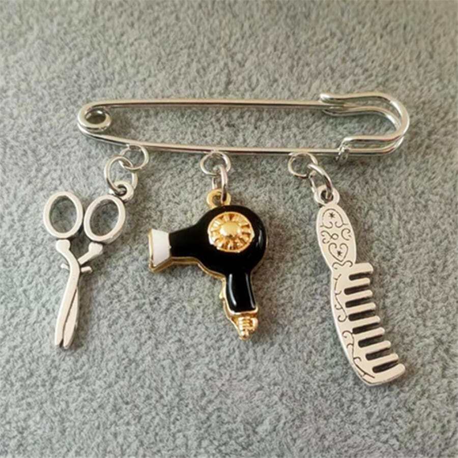 nuevo creativo moda Broche Bisutería Tijeras de peluquería Peine Secador de pelo colgante Broche peluquero regalos