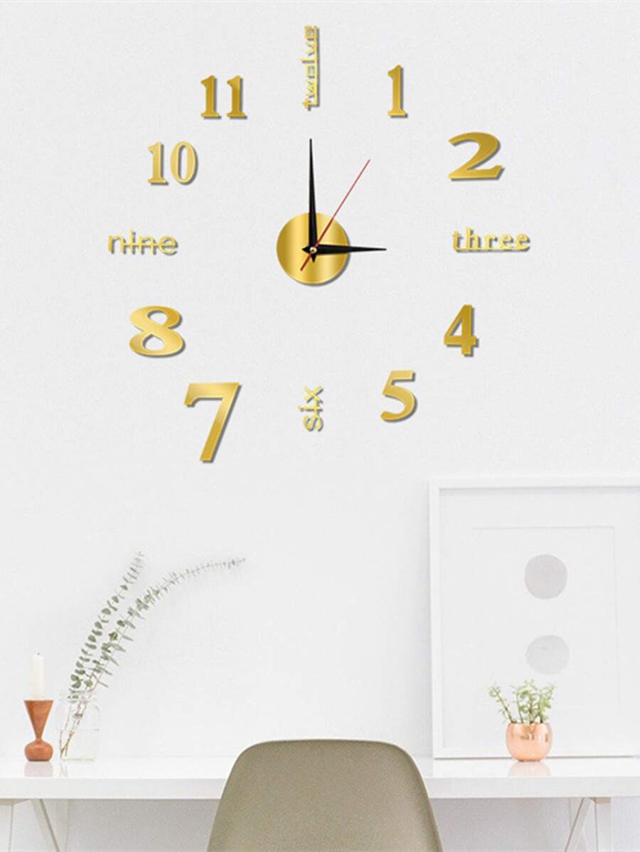 1 pieza Reloj de pared decorativo acrilico DIY creativo, sin necesidad de taladrar, moderno y silencioso para decoración de sala de estar