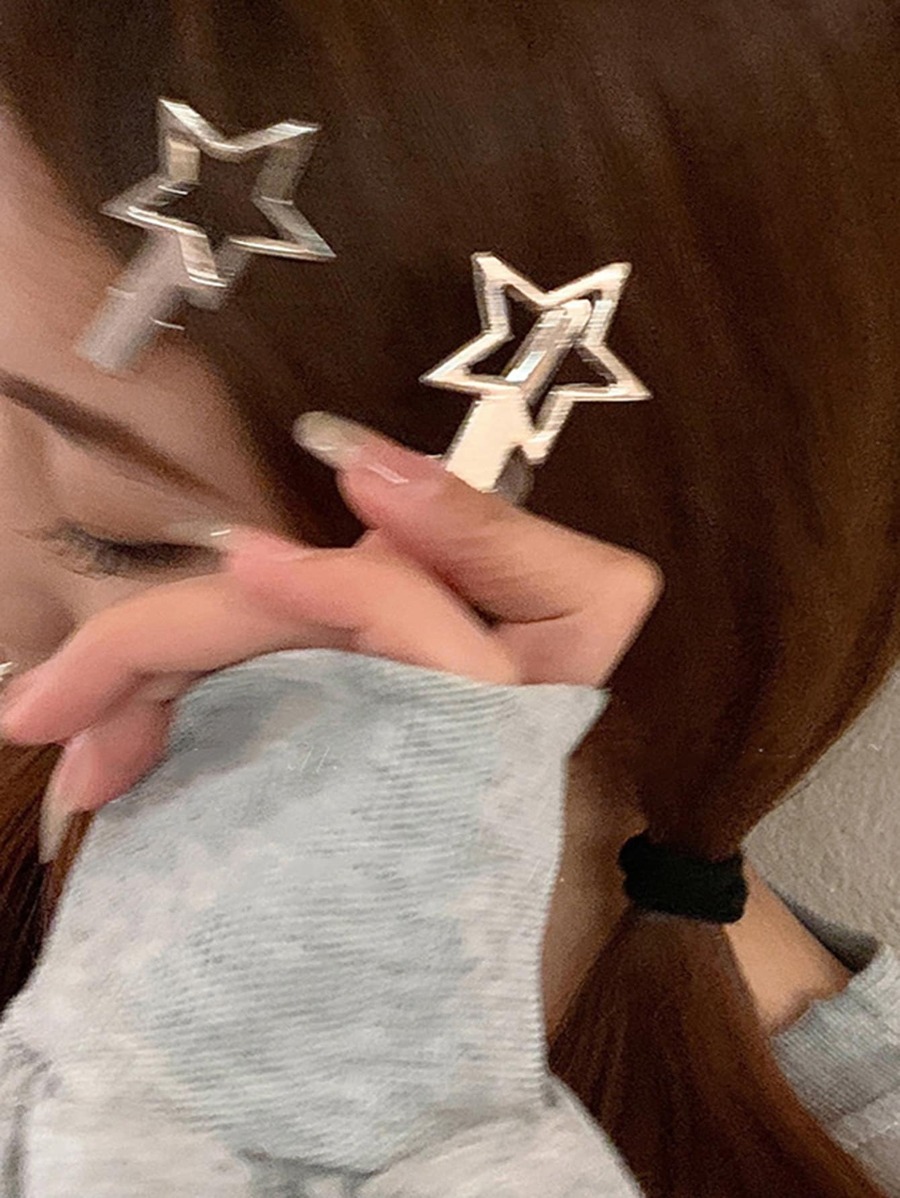 2pcs Women's Star Shaped Metal Hair Clips For Bangs, Casual Short Hair, Date Night Side Clips Street,School Y2k Claw Clips Hair Claws Hair Barrettes, School Stuff