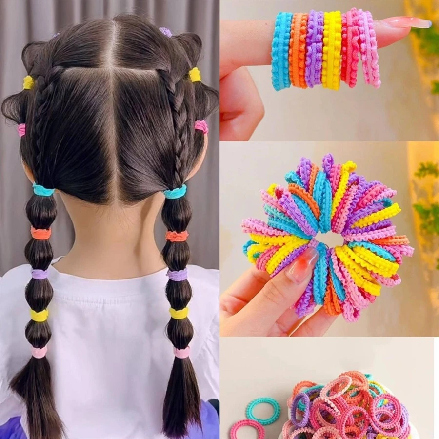 50pcs Children's Colorful Double Flower Lace Hair Ties