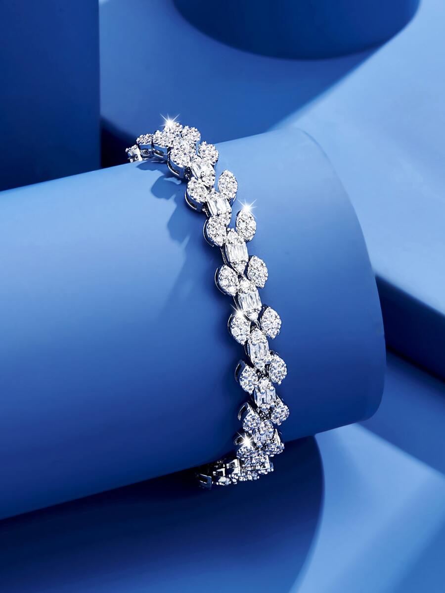 DV JEWELRY 1 pièce Bracelet plaqué or blanc en Zircone de luxe pour femme, cadeau de bijoux élégant pour les rendez-vous, les mariages, les anniversaires et les fêtes