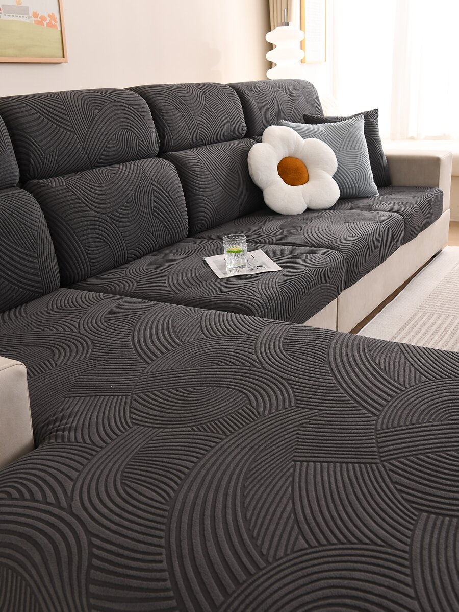 1pc Universal Elastic Plush Jacquard Sofa Cushion Cover, Simple Modern Style Pet-proof And Anti-slip Sofa Protector Suitable For Living Room L-shaped Sectional Sofa And 1/2/3/4 Seat Sofa
