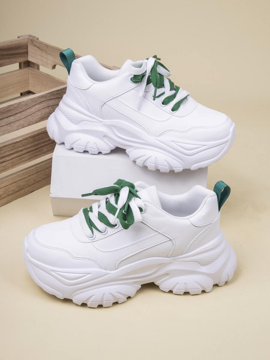 Chaussures épaisses à semelle épaisse pour l'automne et l'hiver, chaussures de sport simples à lacets avant, hauteur augmentée