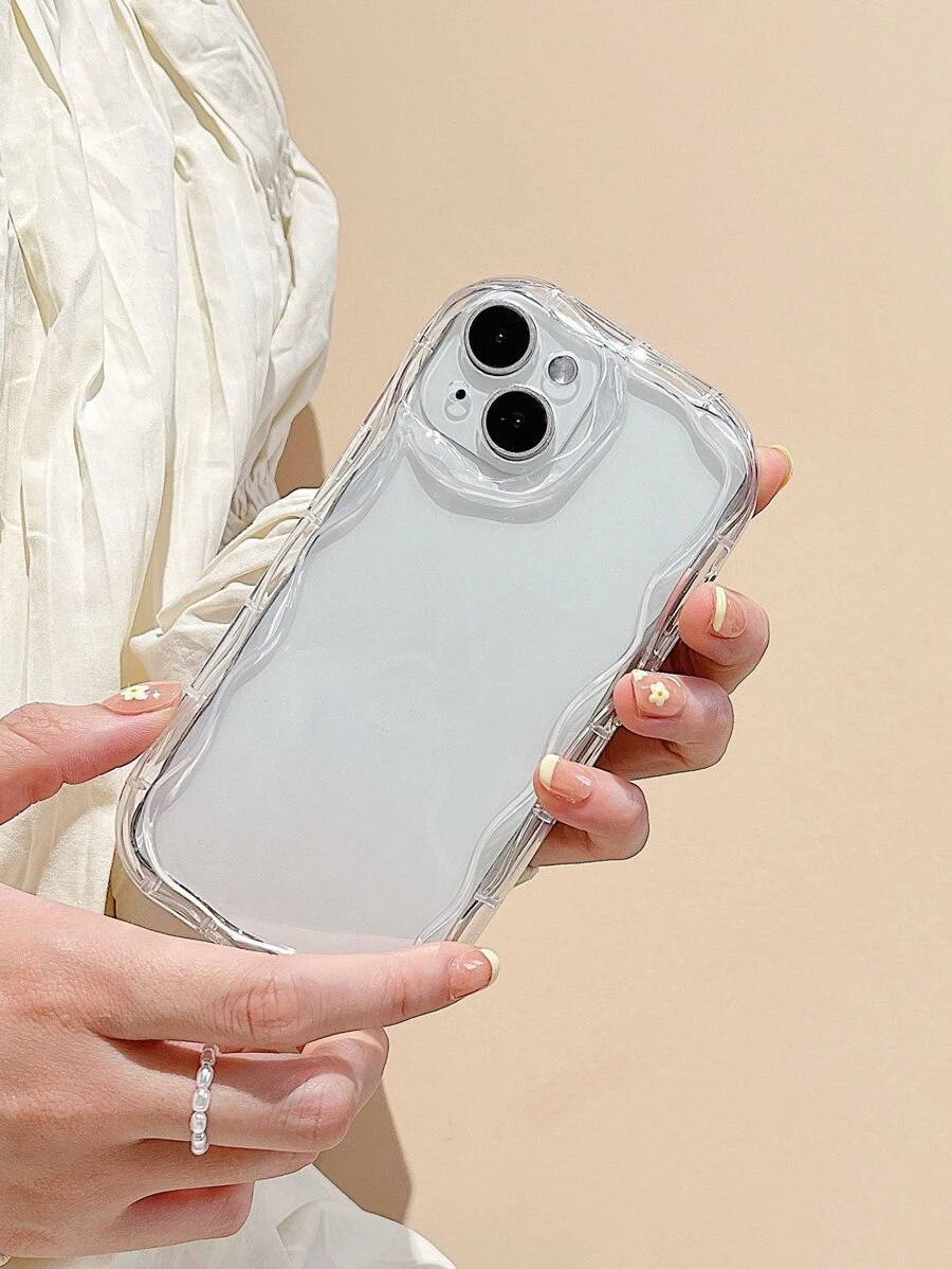 1 pieza Funda de teléfono transparente con borde curvo y ondulado 3D compatible con iPhone/Galaxy/Redmi/Oppo