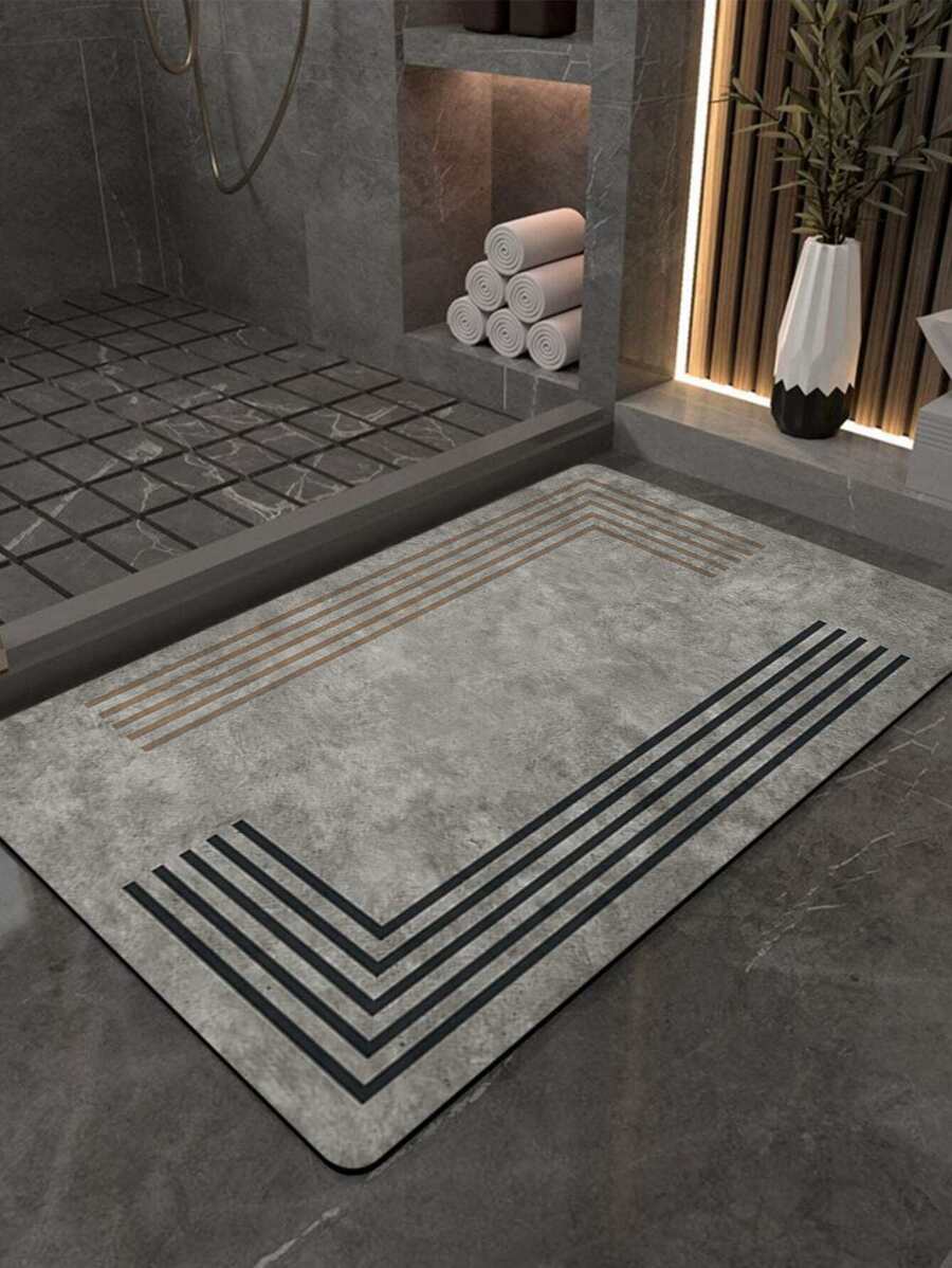 1 pièce Motif Géométrique Tapis De Plancher , Simple Moderne Style En Polyester Fibre & Terre rectangle Design Multifonctionnel Absorption De L'Eau Tapis Antidérapant Adapté Pour Salle De Bain , Entrée , Salon , Cuisine , Toilette , Couloir , Table De Toilette , Chevet , Imprimé Tapis De Plancher