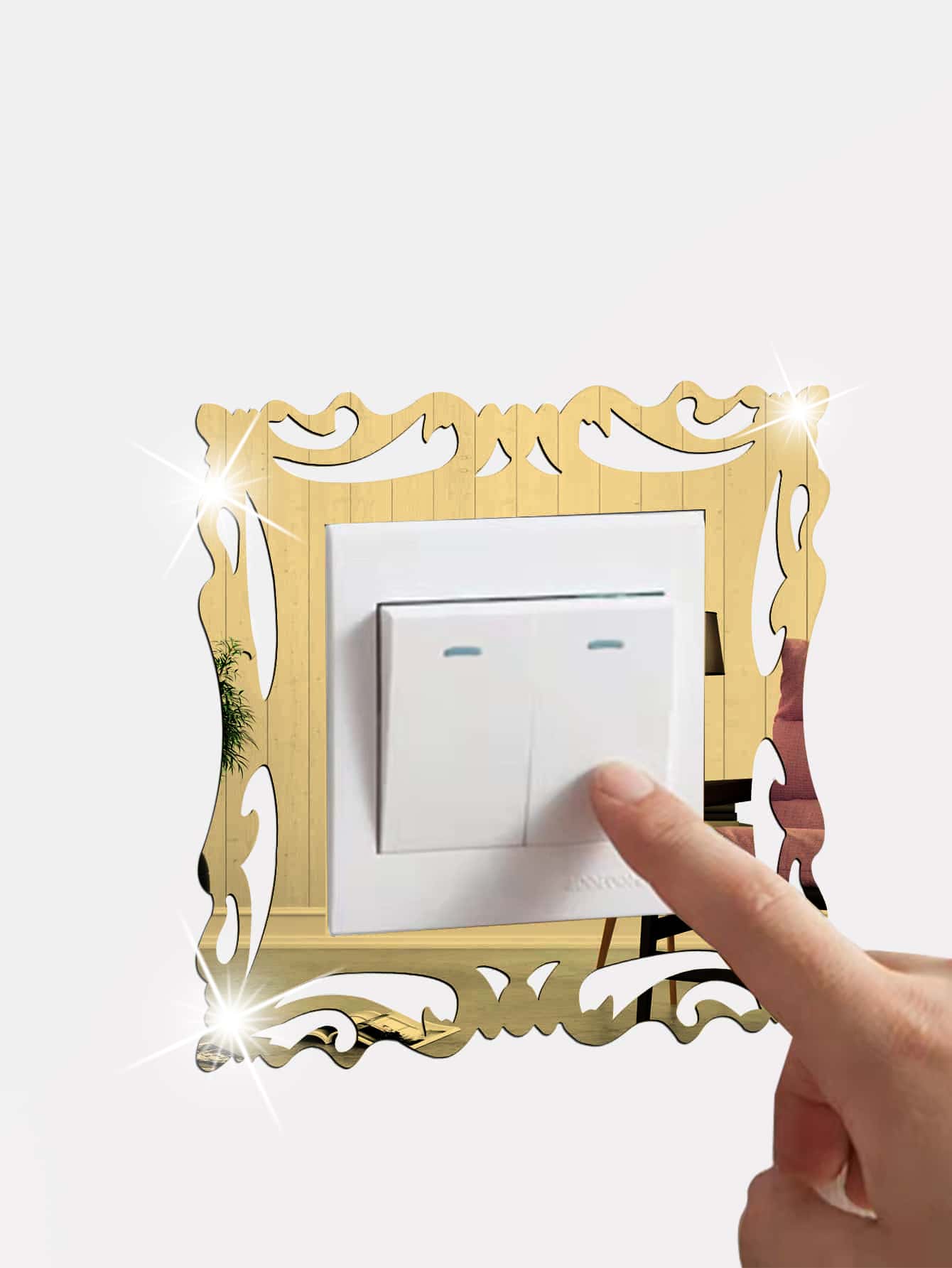 1pc Gold Patterned Border Switch Sticker With Mirrored Surface And Acrylic Material, Suitable For Light Switches In Living Room, Bedroom, Kitchen, Etc.,Stickers,Wall Decal,Vinly Decal For Home Decorations,Spring Decoration Items Refesh Your Home,Rama Decoration Stickers Gifts Birthday Graduation