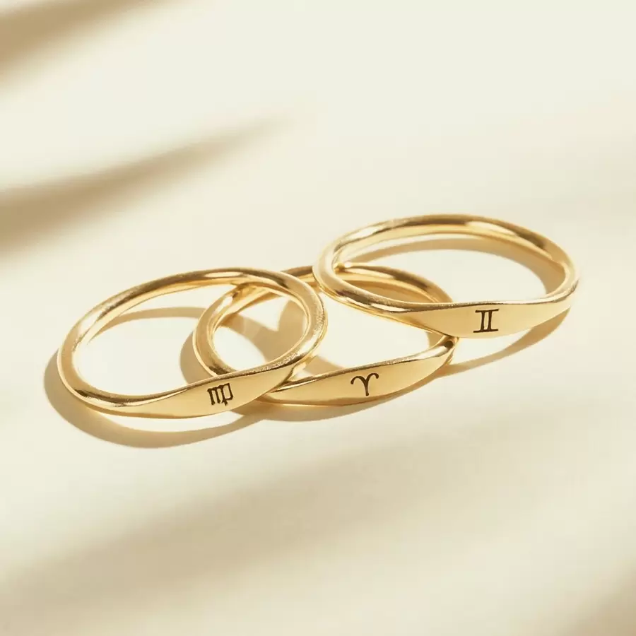 1pc Simple & Delicate Constellation Sign Ring For Women, Stainless Steel With 18k Gold Plating, Suitable For Daily Wear And Birthday Gift Giving