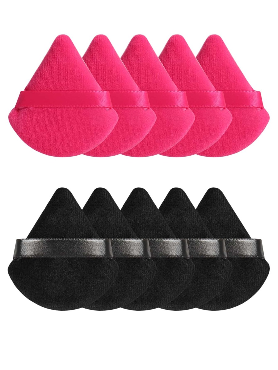 10pcs Triangle Shaped Velvet Loose Powder Puff Designed For Contouring, Eye & Corner Areas, Makeup Sponge Foundation Mixing Container, Suitable For All Skin Types.