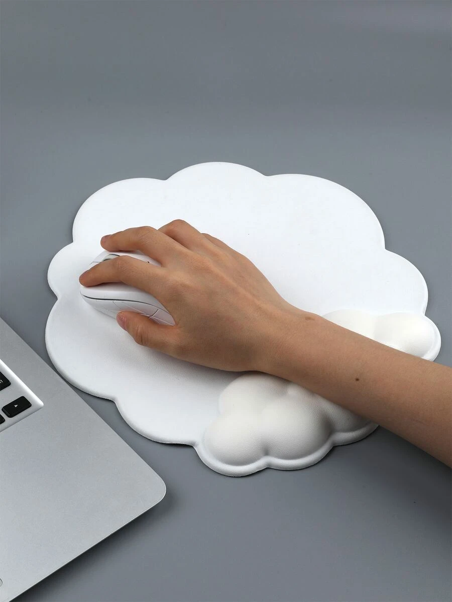 1pc Cute Solid Color Cloud Shaped Pu Leather Soft Surface Wrist Rest Mouse Pad, Gaming Mouse Mat, Creative Desk Mat With Non-slip Silicone Base, Firm & Soft, Memory Foam & Elasticity, Wrist Protector