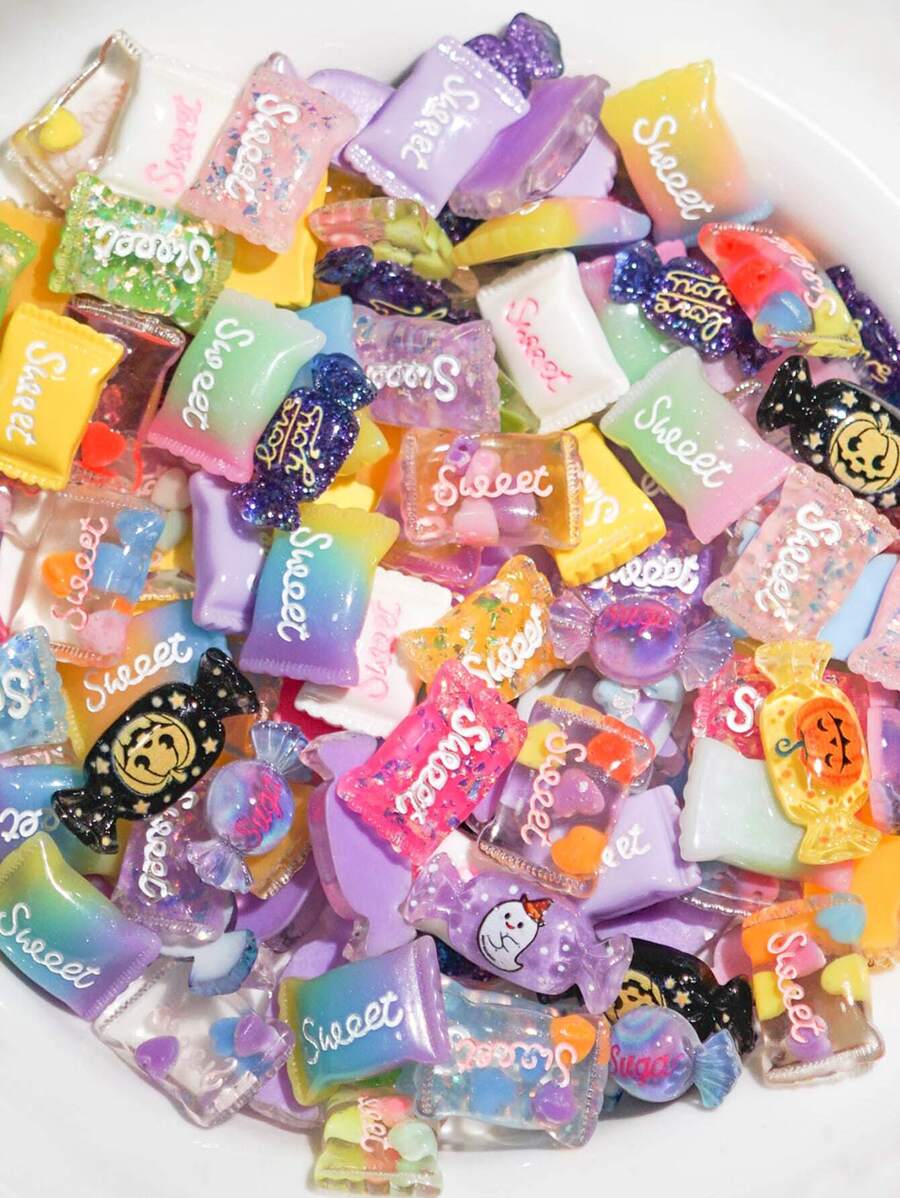 10 Peças/Conjunto Sortido Halloween Estilo Poliresina Em Forma De Doce Criativo Diy Fabricação De Joias Material Misturar