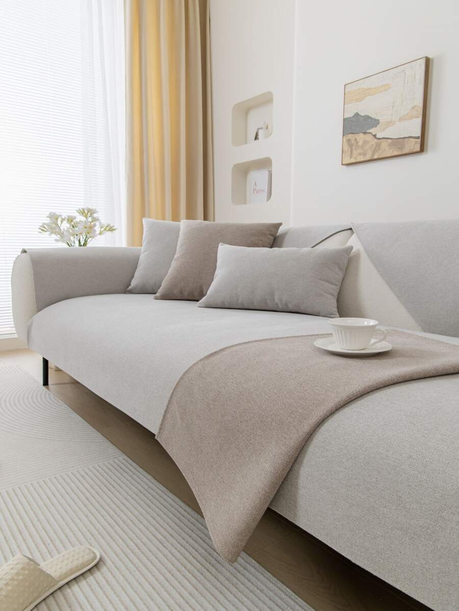 1 pièce Antidérapant Unicolore En Lin Housse De Coussin Canapé Canapé Protecteur Taie D'oreiller Pour Salon , Toutes Les Saisons Disponible